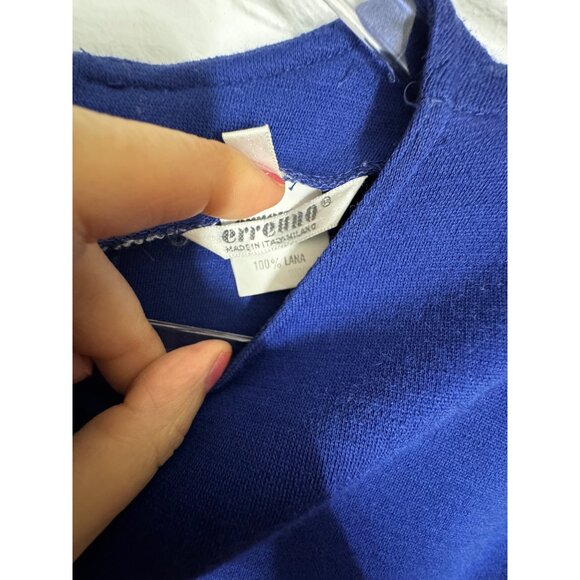 Vintage Erreuno Italian Royal Blue Wool Long Sleeve Dress Size 42 Eighties Class - Picture 5 of 6